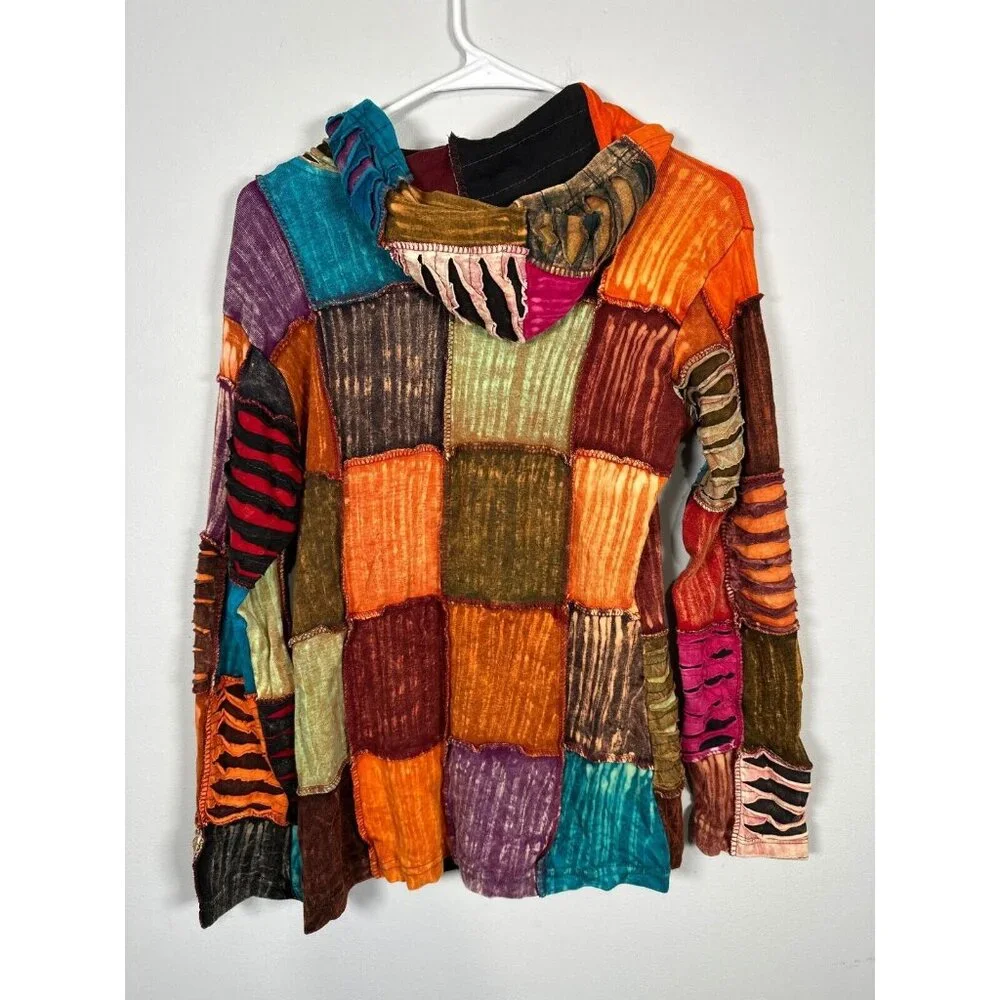The Collection Royal Womens Zip Jacket Patchwork Colorful Hoodie Zip Boho Hippie